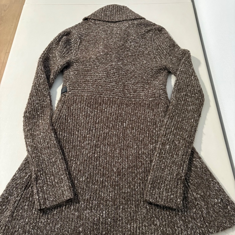 Cache Brown Marled Knit Shawl Collar Cardigan Sweater Side Buckle Wrap Womens M - Picture 11 of 11